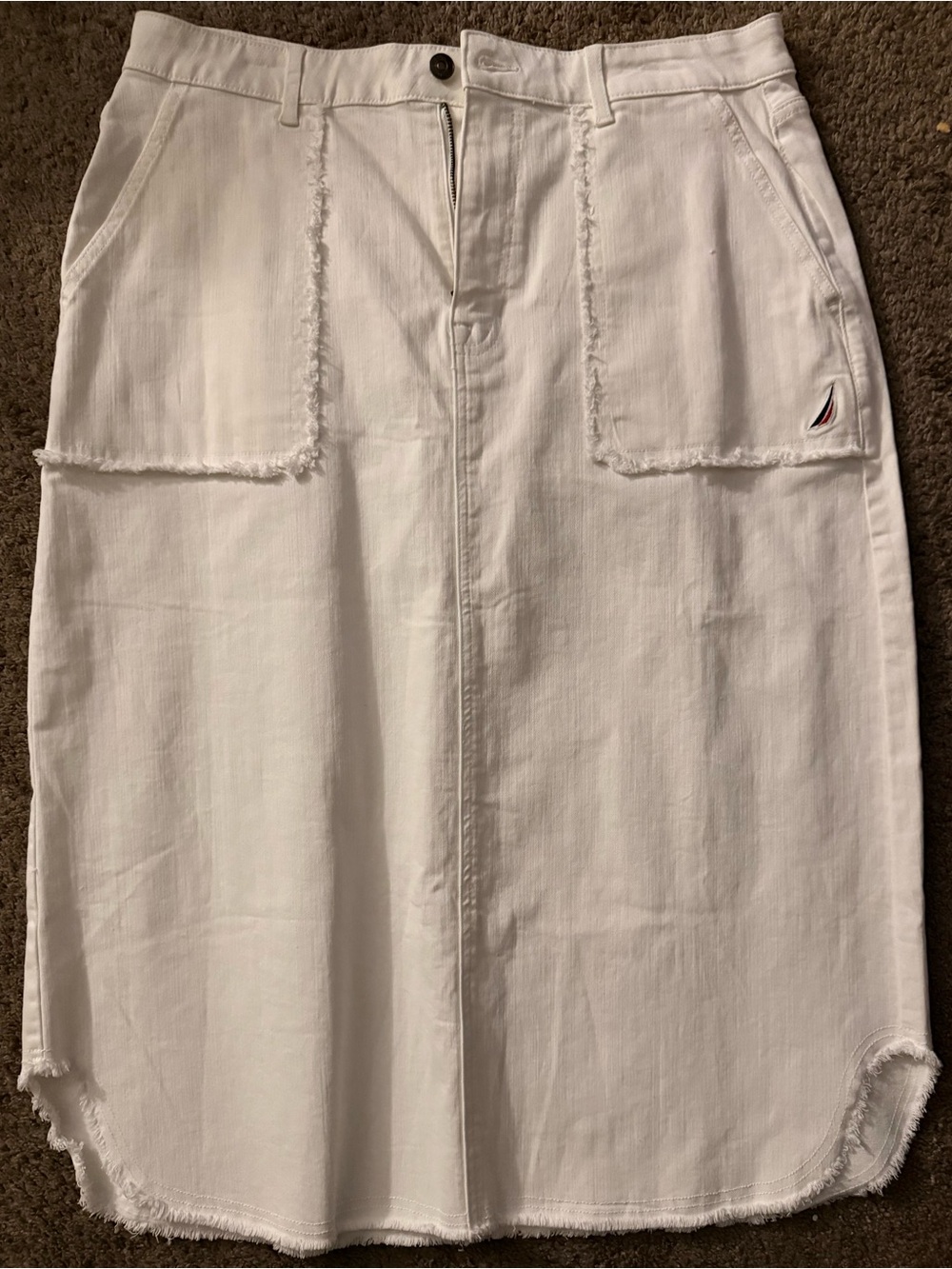 Nautica White Frayed-Pocket Midi Skirt